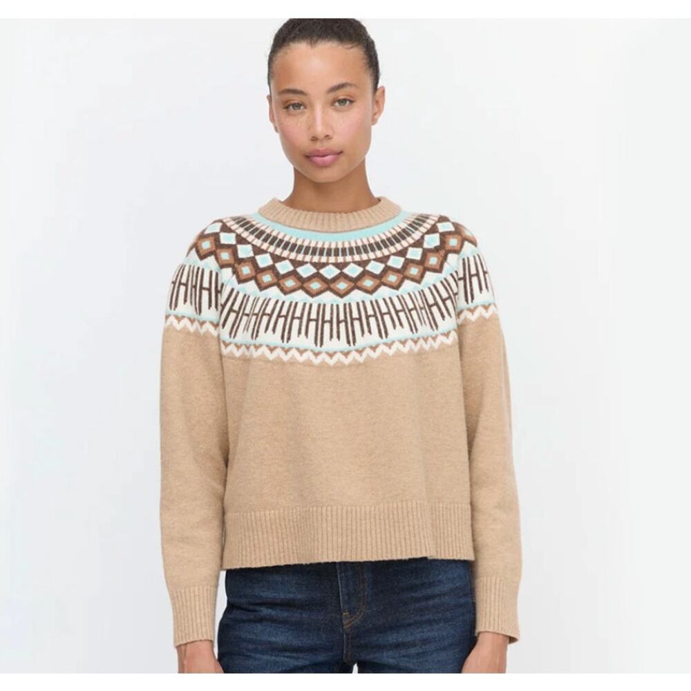 Hill House Home Klaire Fair Isle Sweater Tan Wool Nordic Après Ski Preppy 3X